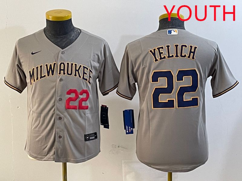 Youth Milwaukee Brewers #22 Yelich Grey Game 2025 Nike MLB Jersey style 3->youth mlb jersey->Youth Jersey